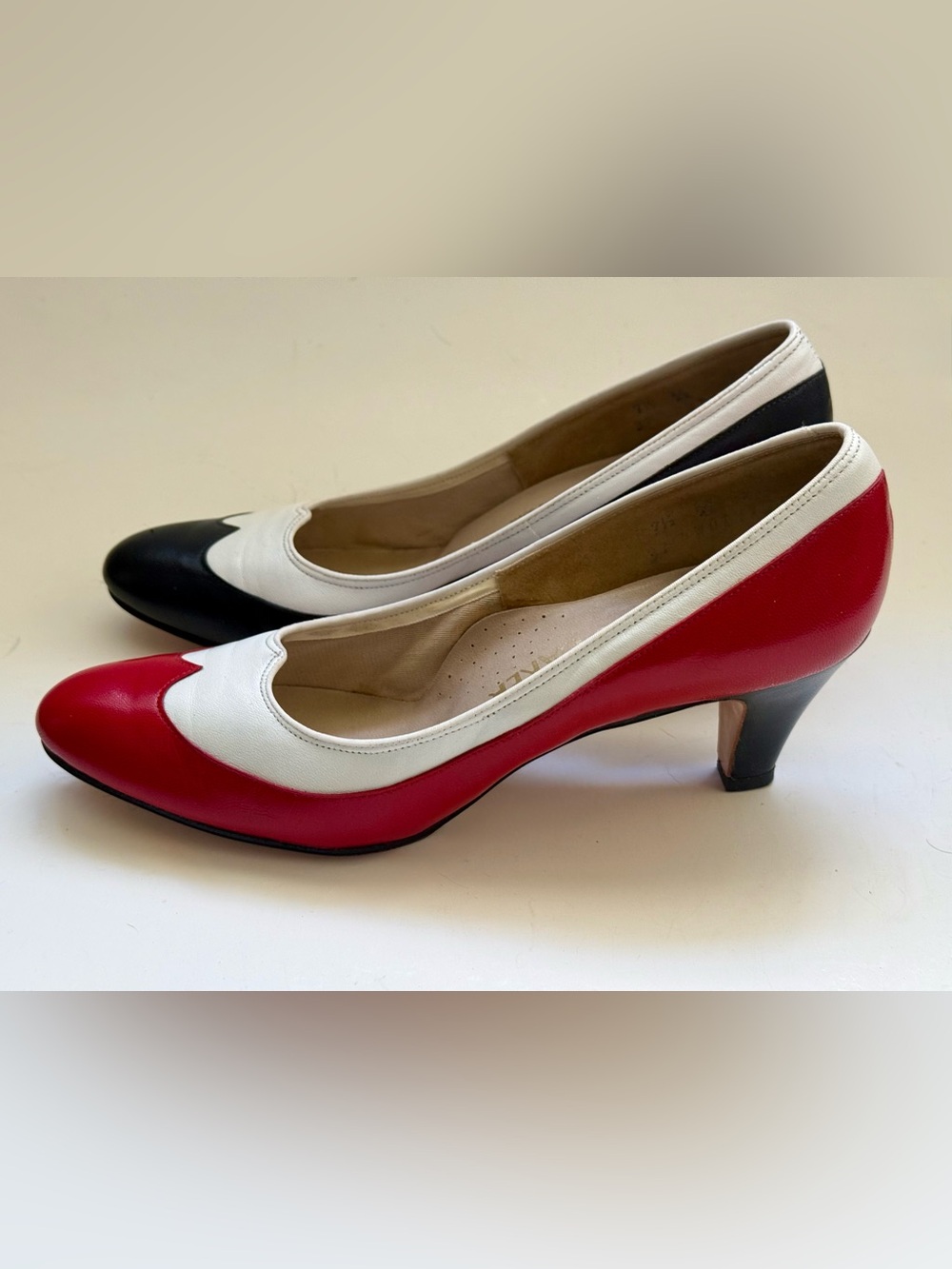 Bob Baker Vintage Leather Wingtip Heels Red White And Blue Retro Shoes 7.5 N
